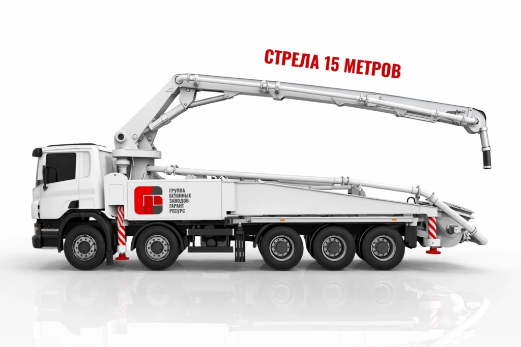 Автобетононасос со стрелой 15 м для подачи бетона на объекте в Бронницах