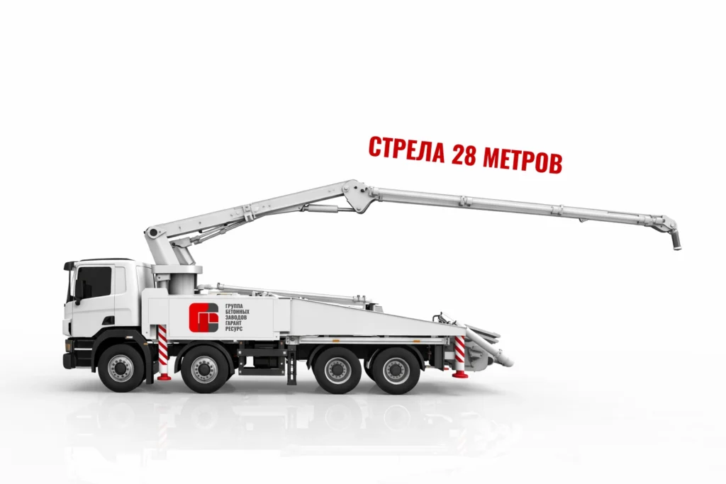 Автобетононасос со стрелой 28 м для подачи бетона на объект в Бронницах