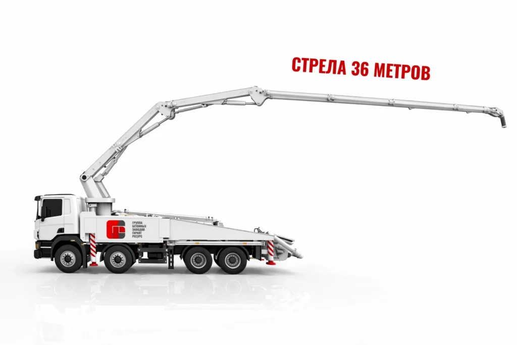 Автобетононасос со стрелой 36 м для подачи бетона на монолитные работы в Бронницах
