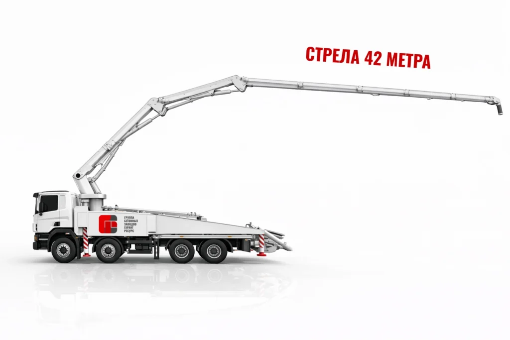 Автобетононасос со стрелой 42 м для подачи бетона на высоту в Бронницах